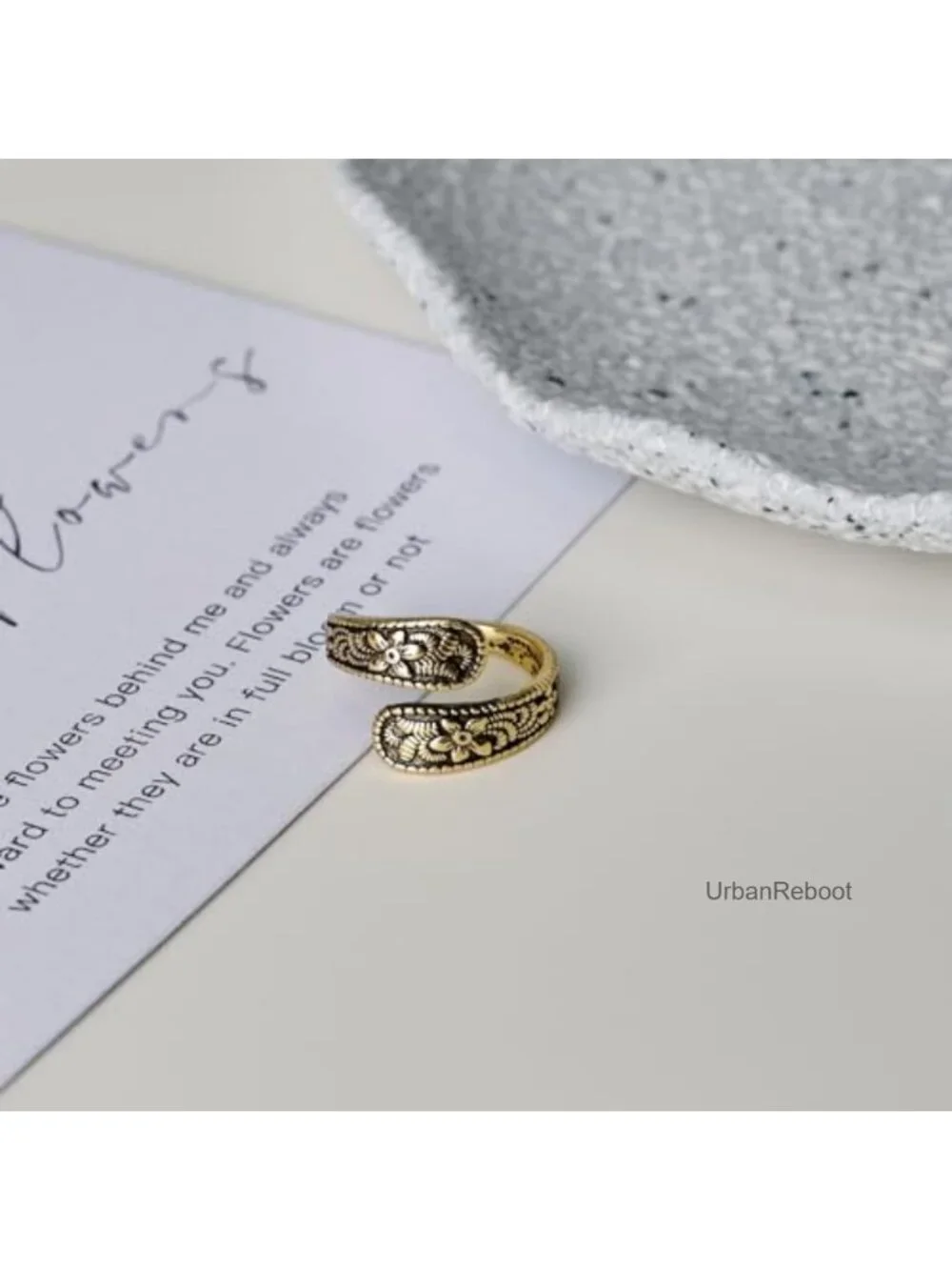 Vintage 14K Gold Plated Ring Adjustable Boho Open Ring Gift